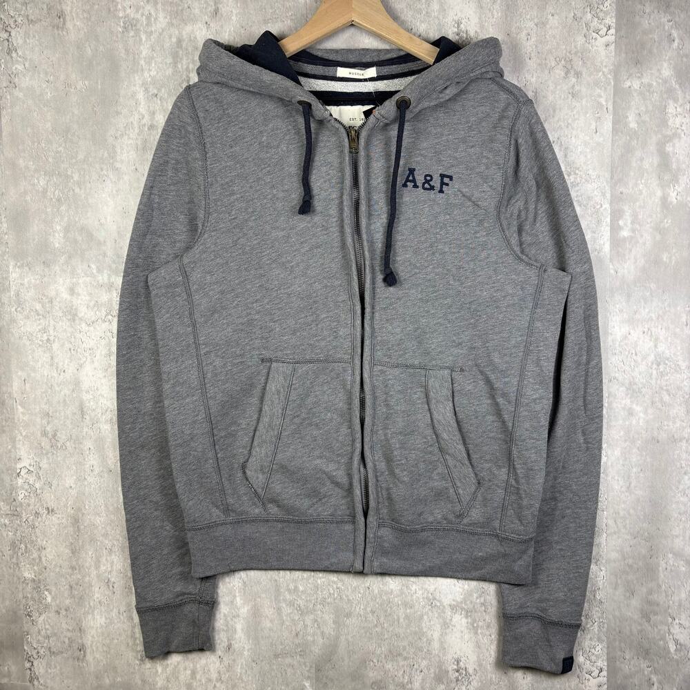 Y2K Abercrombie & Fitch Mens Grey Zip Up Hoodie M